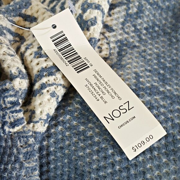 NEW! CHICO'S Denim PAISLEY PONCHO OSFA - Picture 3 of 4